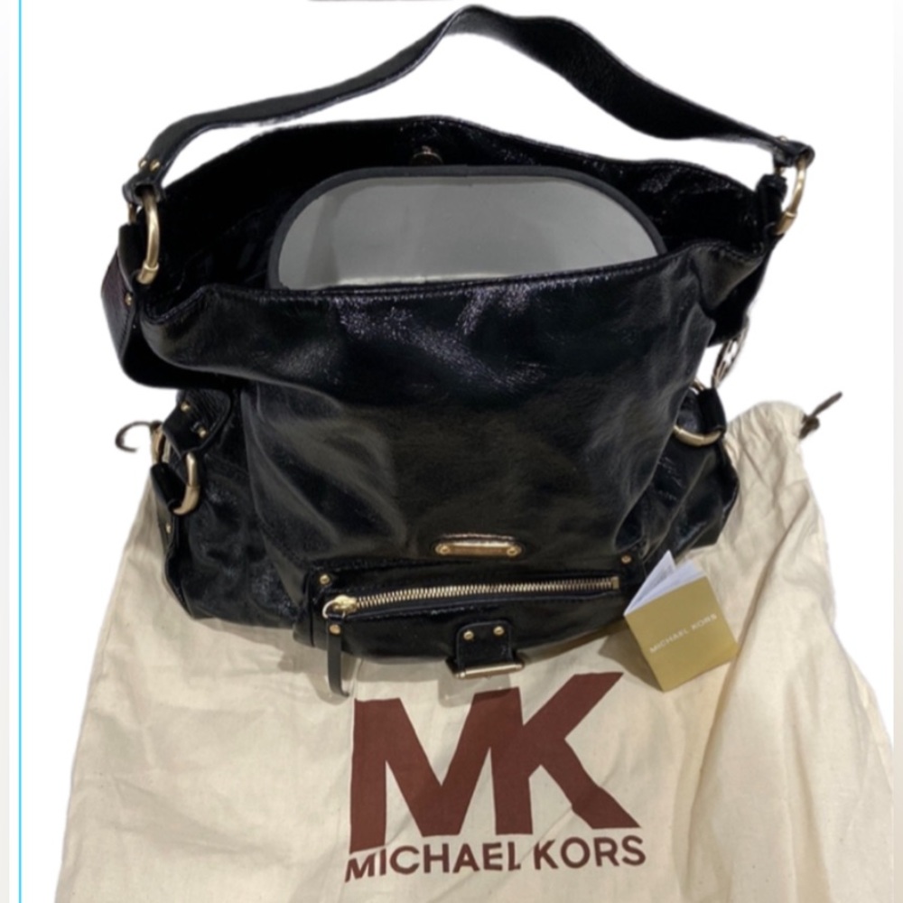 Michael Kors Austin Black Patten Slouchy Bag.